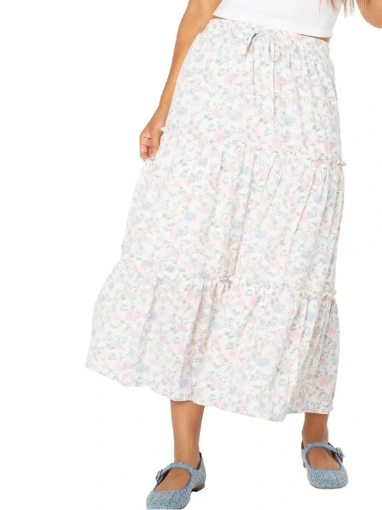 Celebrity Pink Pastel Floral Tiered Midi Skirt - Picture 1 of 3